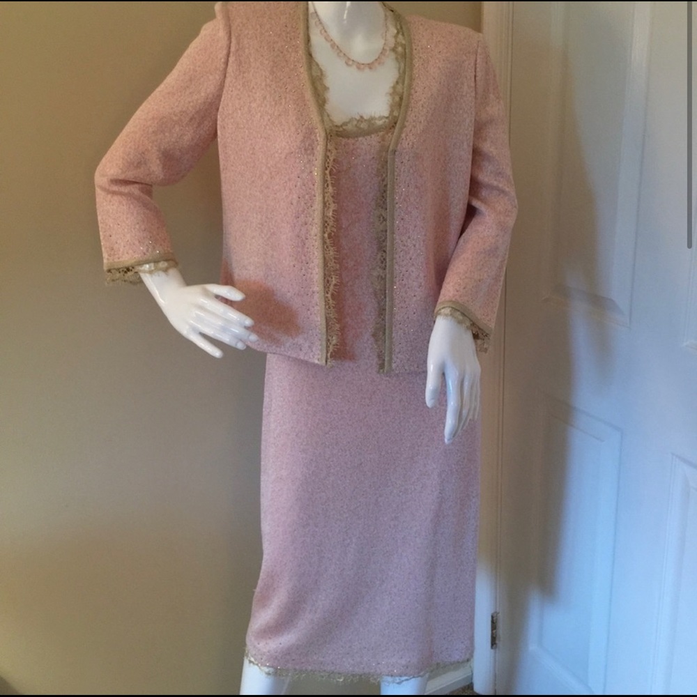 St John Vintage Evening Dress & Jacket Pale Pink